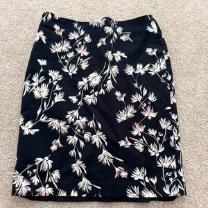 Ann Taylor Factory Pencil Skirt Womens 2 Black Floral Cotton Blend Lined